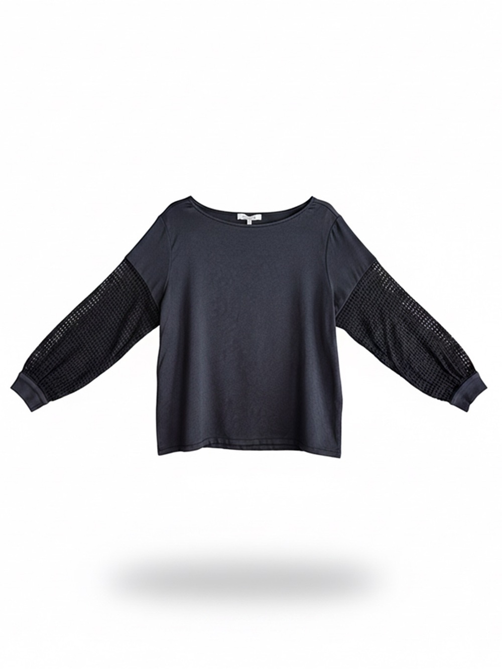 Alexis Black Long Sleeve Top | Laser-Cut Cotton Detail Sleeves | Size S